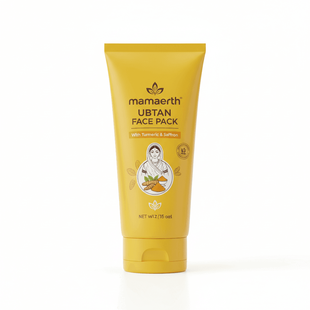 Mamaearth Ubtan face wash yellow tube bottle on light background
