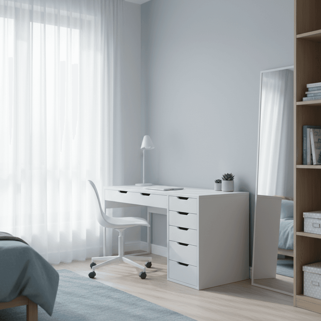 White IKEA HEMNES three-drawer chest in a clean Scandinavian bedroom